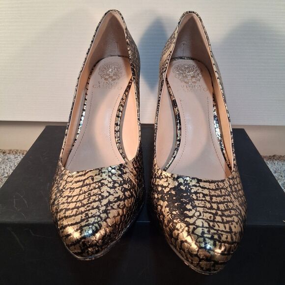 Women's Vince Camuto Kain Pointed Toe Mid Heel Pumps, Size 8  Golden - Picture 1 of 10